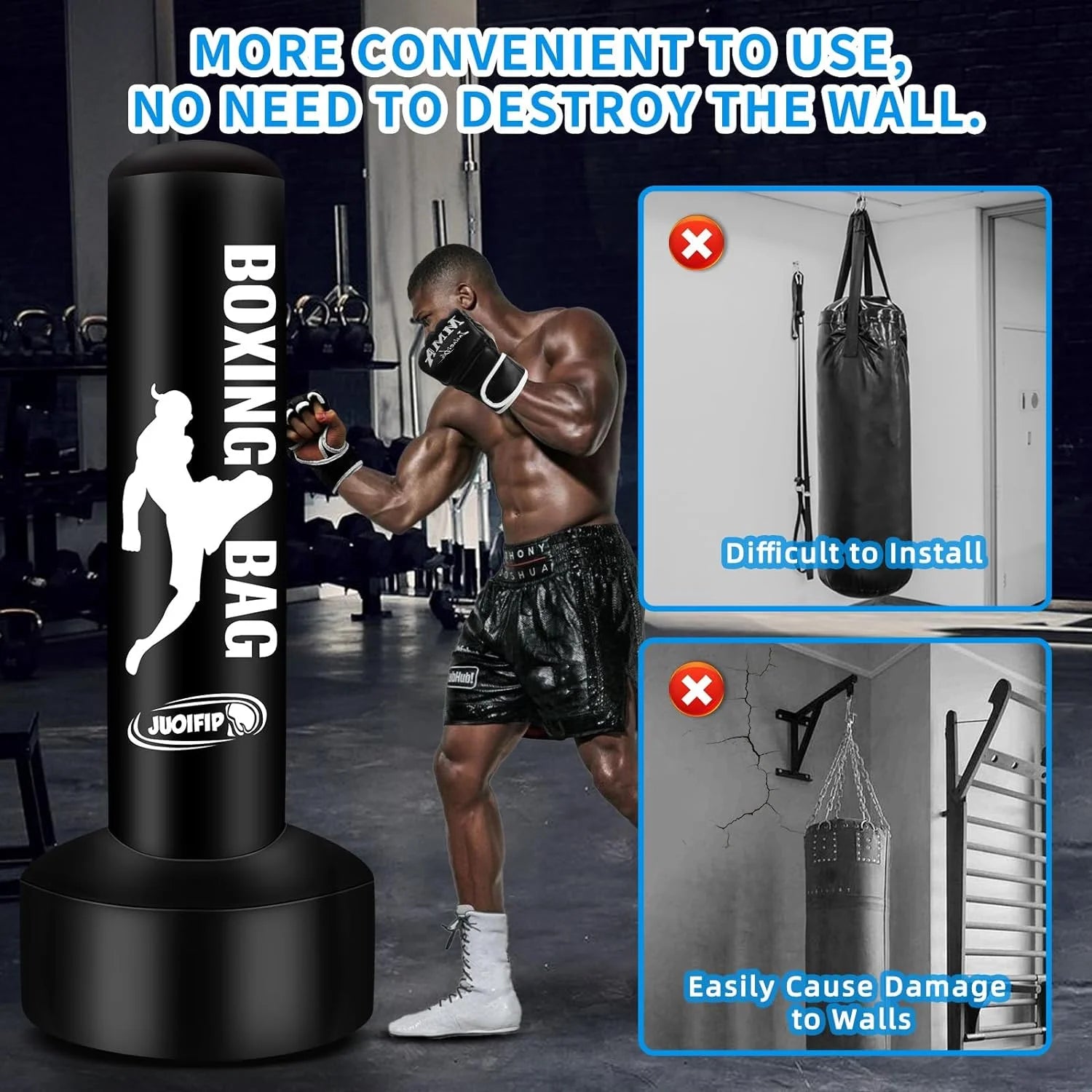 Heavy Punching Bags for Adults Freestanding Boxing Bag with Stand Men Stand Kickboxing Bag Ideal Standing Inflatable Kickboxing Bag