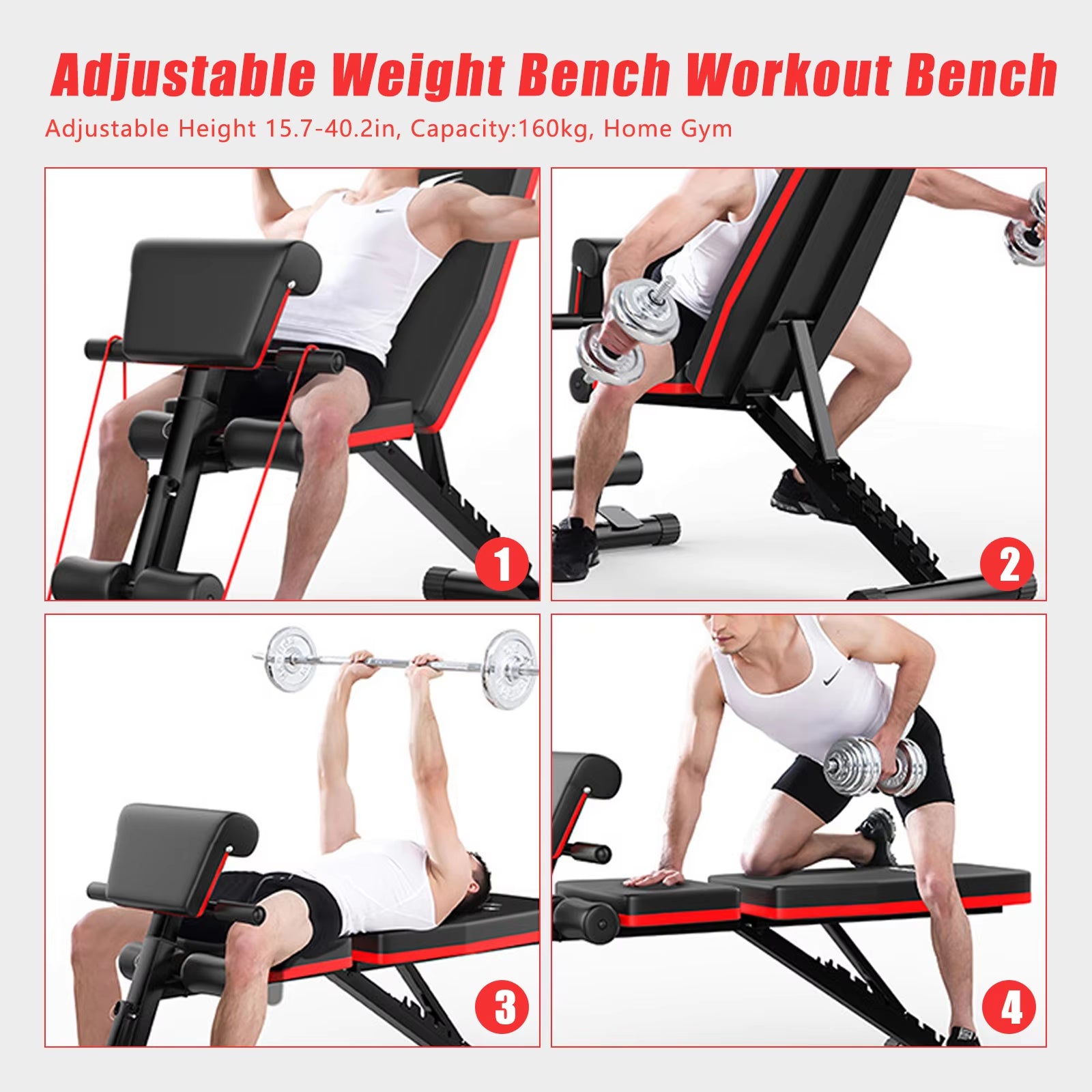 Adjustable Weight Bench Full Body Workout Foldable Incline Decline Exercise Workout Bench for Home Gym Strength Training Incline