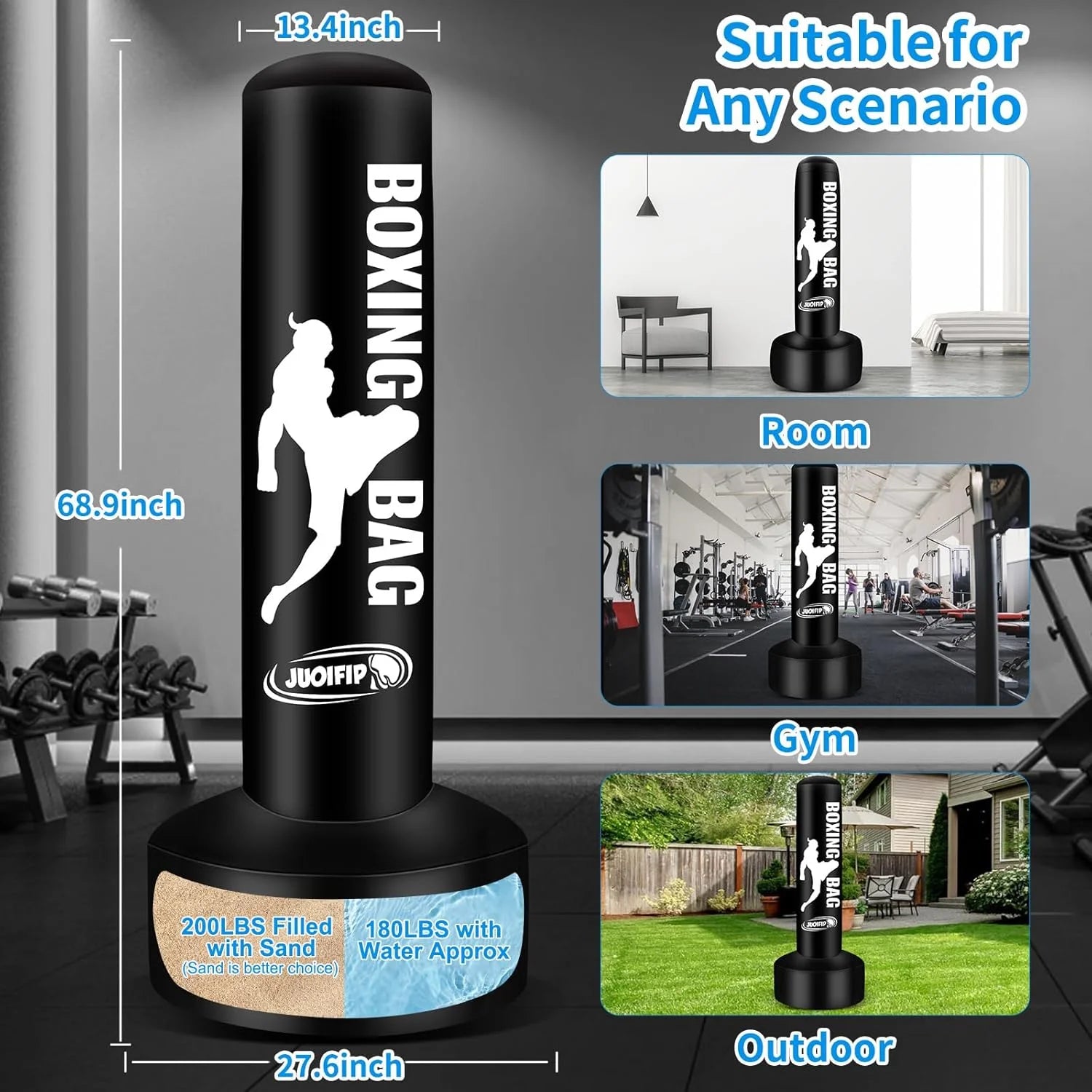 Heavy Punching Bags for Adults Freestanding Boxing Bag with Stand Men Stand Kickboxing Bag Ideal Standing Inflatable Kickboxing Bag