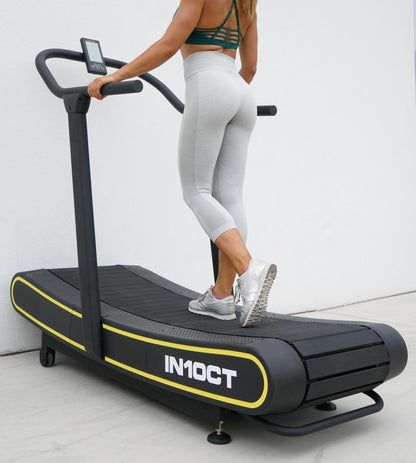 Manual Curved Exercise Treadmill, Black and Yellow