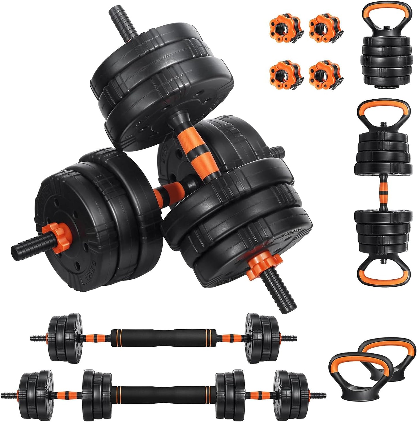 Adjustable Dumbbell Set, 22/44/66/88Lbs Free Weights Dumbbells for Home Gym, 4 in 1 Set, Barbell Set, Dumbbell Set, Kettlebell Set and Push-Ups, Non-Slip Handles, Fitness for Men Women